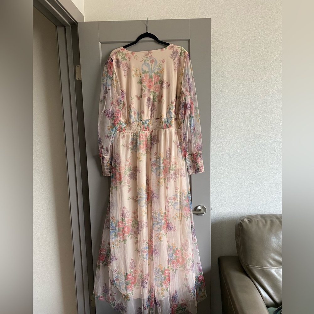 Bridesmaid Dress - long sleeve pink floral